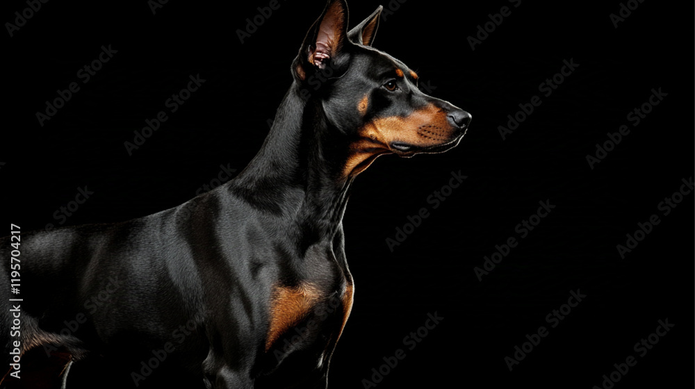 A Doberman Pinscher standing alertly, showcasing its protective nature. A Doberman Pinscher standing alertly, showcasing its protective nature.