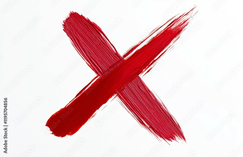 Red X is painted on a white background Red X is painted on a white background