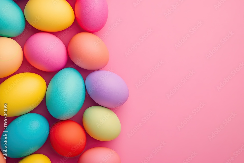 Obraz premium Colorful painted easter eggs on pink background