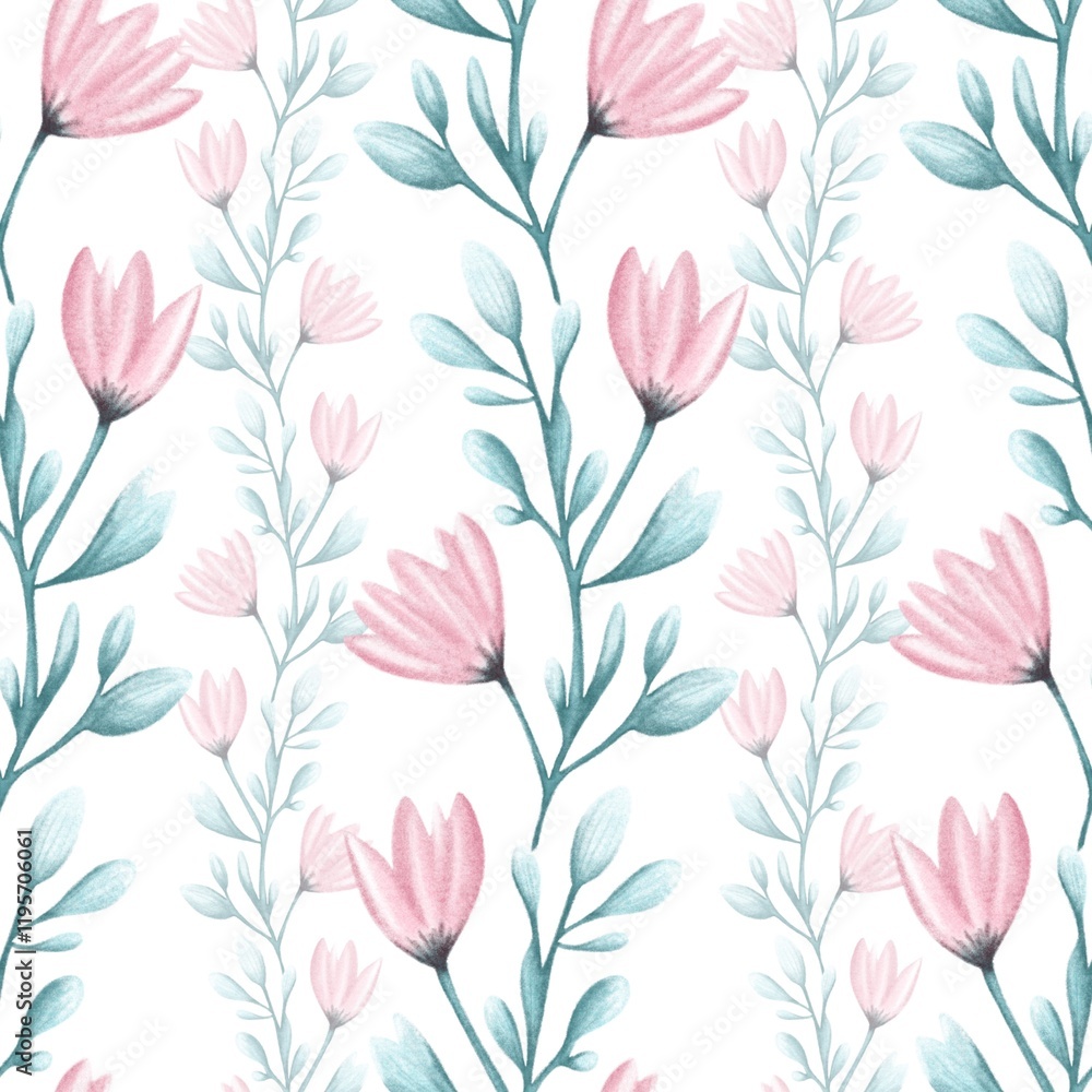 seamless pattern with a bright, spring flower on a white background seamless pattern with a bright, spring flower on a white background