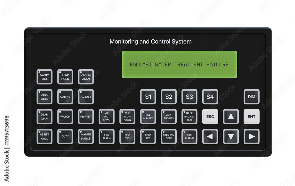 Ballast Water Treatment Failure Alarm On Monitoring and Control System Interface Panel Ballast Water Treatment Failure Alarm On Monitoring and Control System Interface Panel