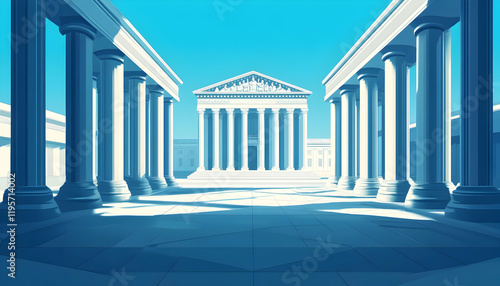 The Pillars of Government: A historic building, such as the White House or the Supreme Court, with columns supporting its facade.