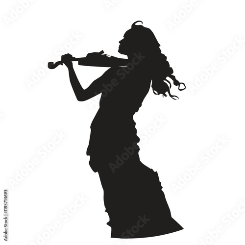 Lady violinist in a dress flat silhouette
