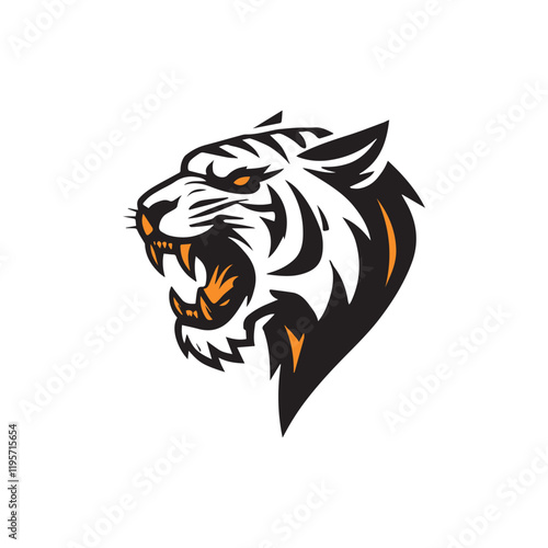 Fierce Head of Saber Toothed Tiger Roaring logo Design