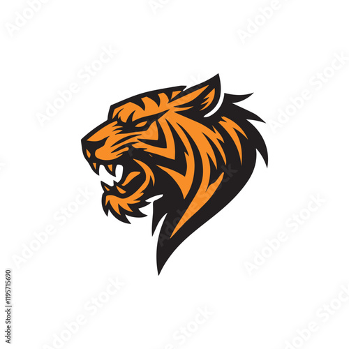 Fierce Head of Saber Toothed Tiger Roaring logo Design