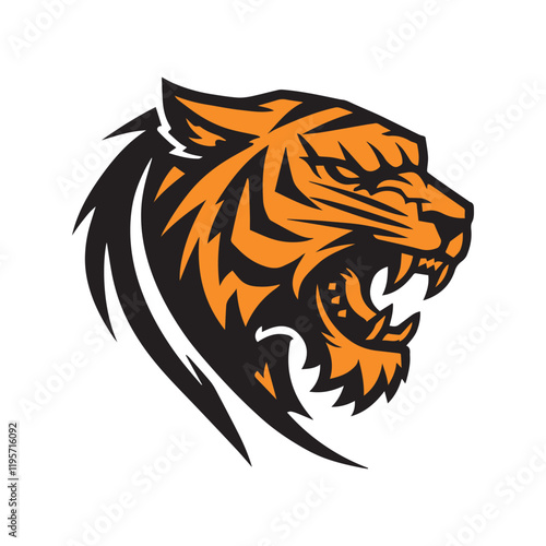 Fierce Head of Saber Toothed Tiger Roaring logo Design