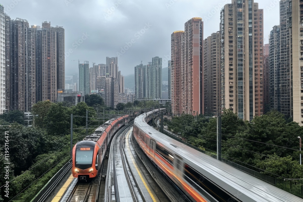 Fototapeta premium Urban Skyline with Commuter Train