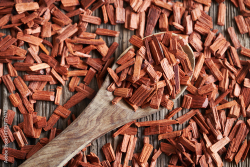 Red sandalwood chips on a spoon photo