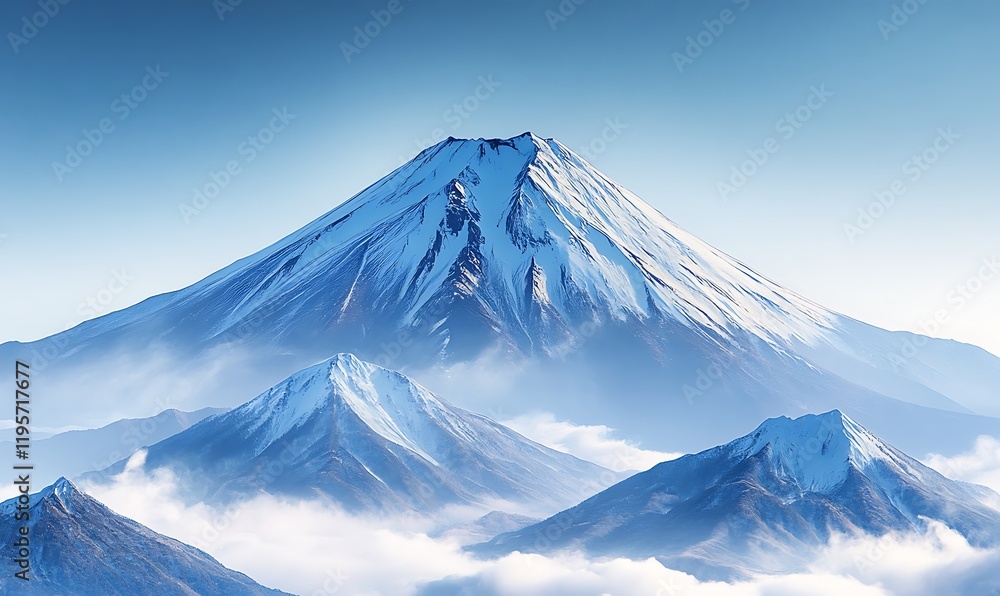 A striking close-up of Mount peak, with the snow and rocky surfaces A striking close-up of Mount peak, with the snow and rocky surfaces