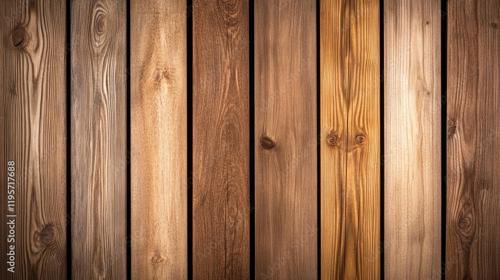 Naklejka premium Detailed close-up showcasing wooden slats on an outdoor fence with a warm color palette and rich natural grain perfect for creative use
