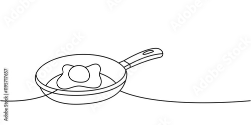 Fried egg on frying pan one line continuous drawing. Organic farm product. Vector illustration