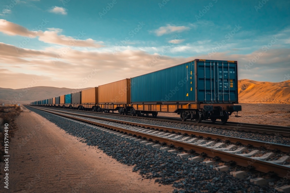 Majestic Freight Train Across the Desert Landscape Majestic Freight Train Across the Desert Landscape