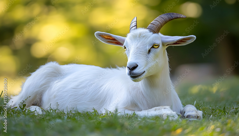 Obraz premium Tranquil Pasture: A Shallow Depth Field of Content Farm Goats