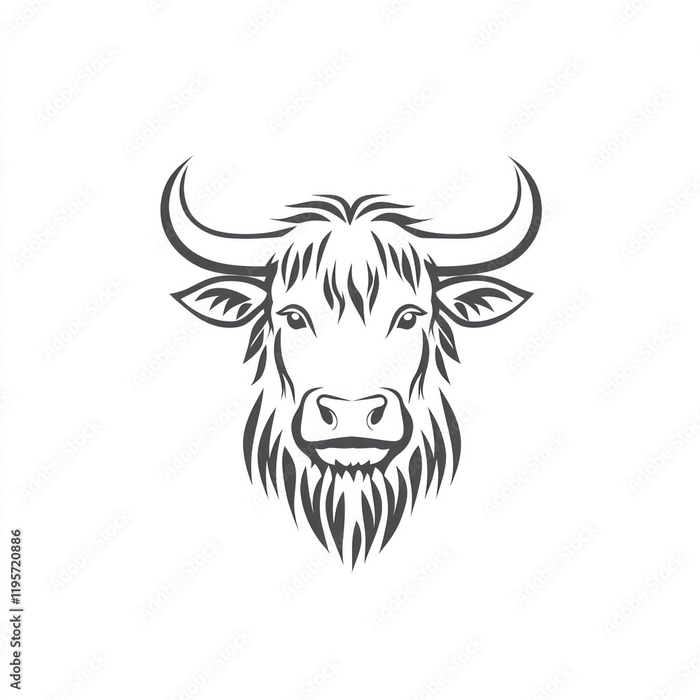 Fototapeta premium Silhouette of a yak head; isolated on white background; profile view. Possible use logo, icon, print design
