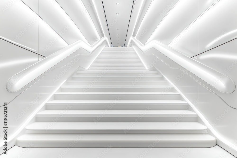 Fototapeta premium Modern staircase illuminated by bright white lights in a contemporary architecture setting. Generative AI