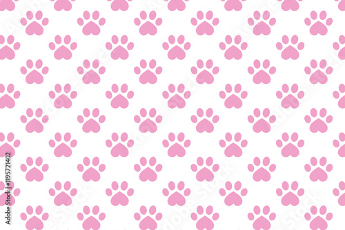 Love paw print pattern . Pattern with pink paws footprints . Animal footprints background . Vector illustration