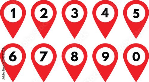 Map pointer with numbers isolated on white background . Location pin icons with numbers . Vector illustration