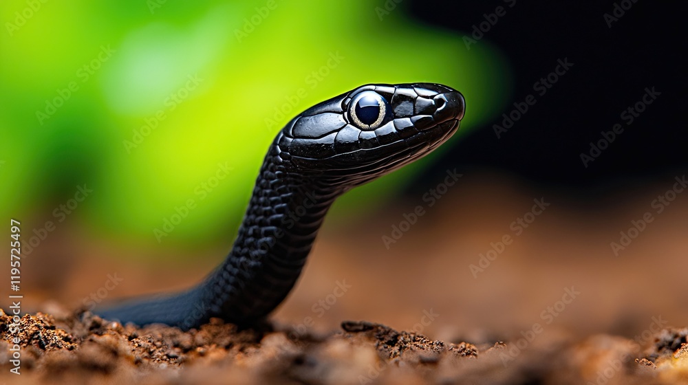 Black snake emerging from soil in natural habitat macro photography close-up view wildlife exploration Black snake emerging from soil in natural habitat macro photography close-up view wildlife exploration