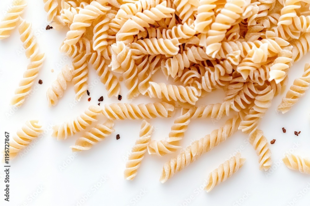 Obraz premium Raw Rotini Pasta on White Background