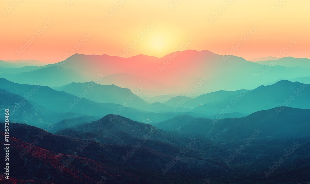 A panoramic view of the sunrise illuminating the mountain range A panoramic view of the sunrise illuminating the mountain range
