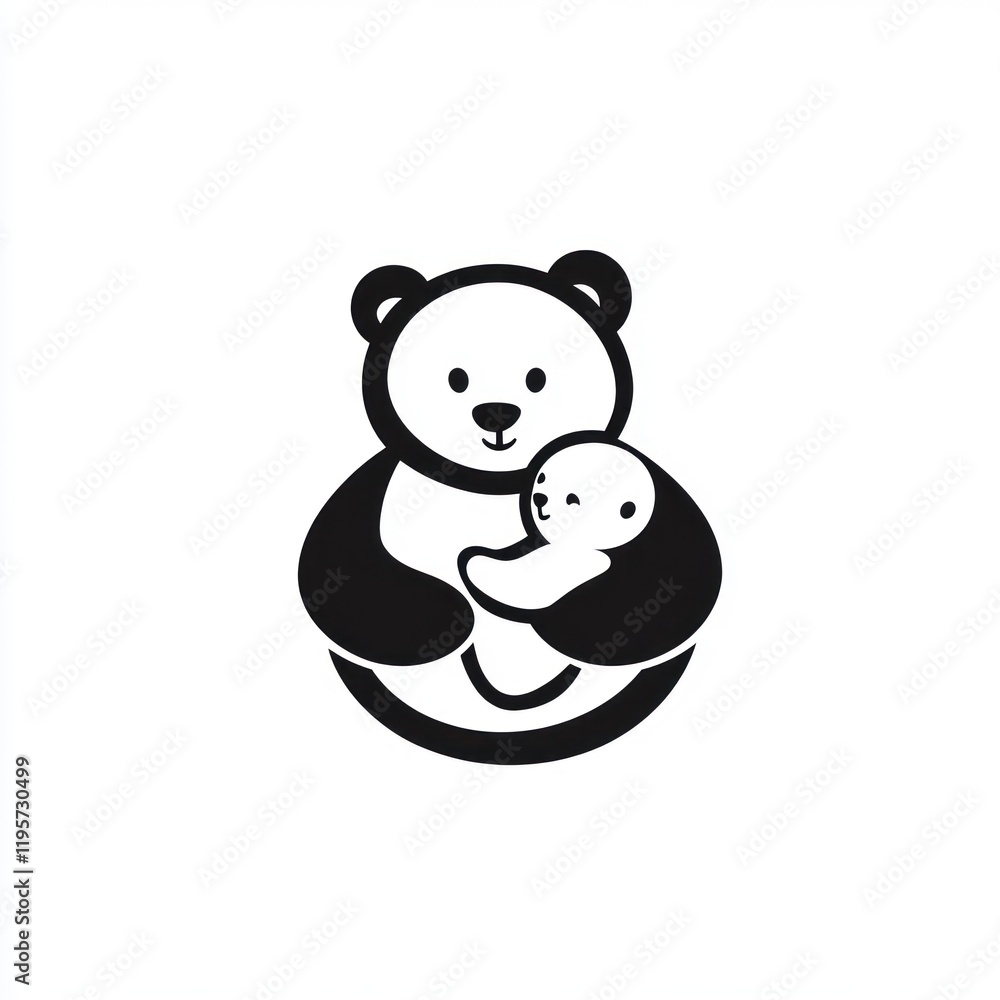 Panda holding baby, graphic illustration, isolated for nursery decor or family related use Panda holding baby, graphic illustration, isolated for nursery decor or family related use