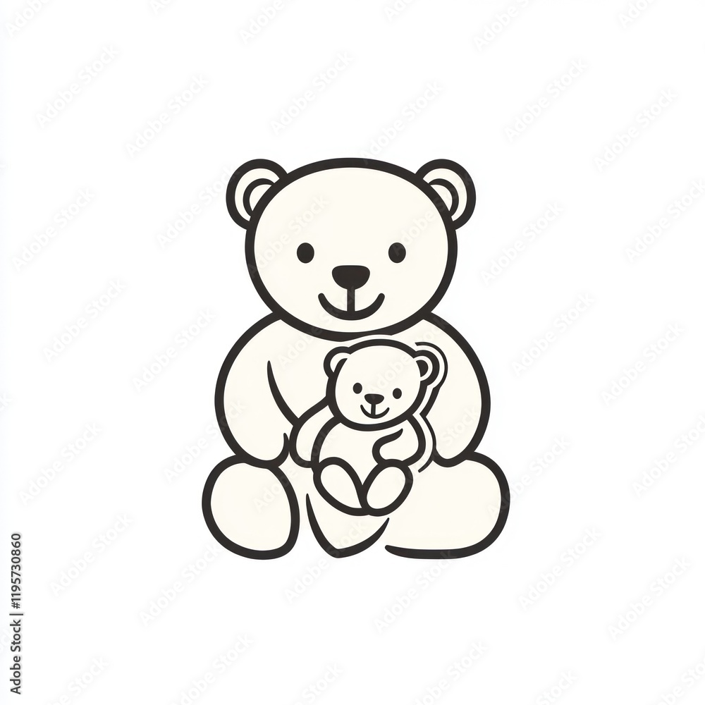 Sitting teddy bear holding baby teddy bear on white background. Possible use children's room decor Sitting teddy bear holding baby teddy bear on white background. Possible use children's room decor