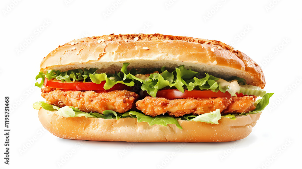 Sandwich poulet tomate salade sur fond transparent. Seaglade. Illustration Sandwich poulet tomate salade sur fond transparent. Seaglade. Illustration