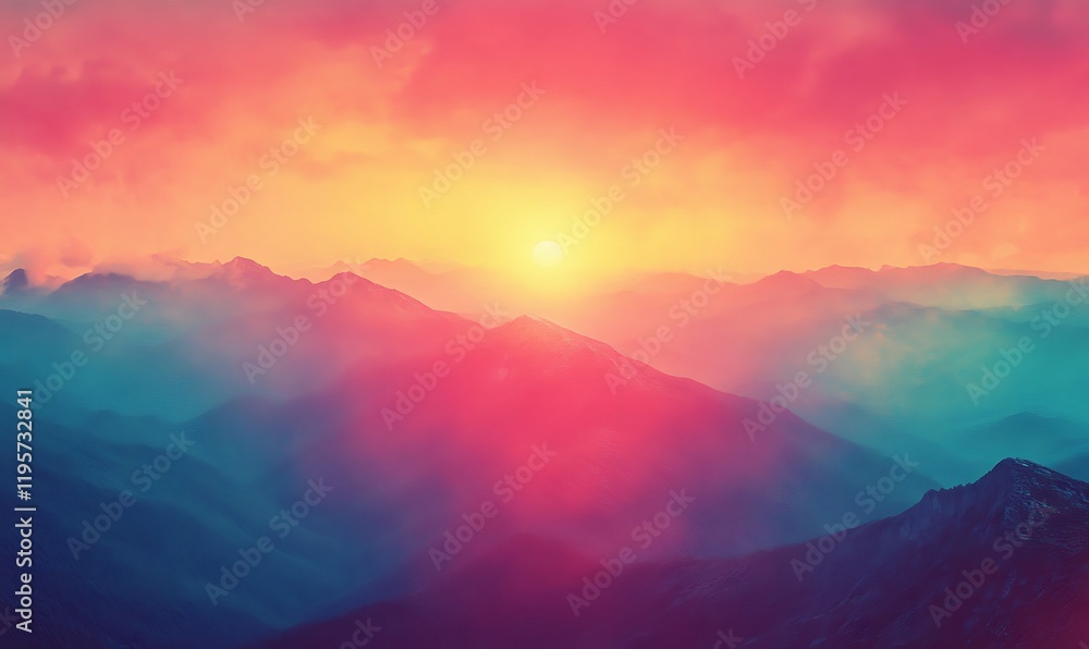 Fototapeta premium A wide-angle view capturing the stunning sunrise in the mountains