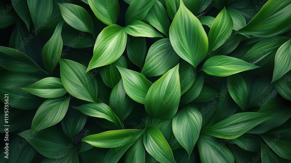 Lush green tropical leaves with varied patterns and textures in natural light Lush green tropical leaves with varied patterns and textures in natural light