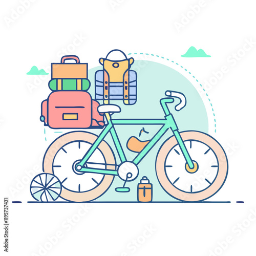 bikepacking with luggage icon, bikepacking with luggage vector, b