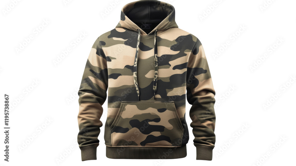 Hoodie with military print trendy fashion wear, isolated on transparent background Hoodie with military print trendy fashion wear, isolated on transparent background