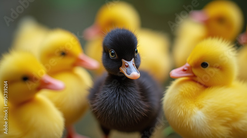 The Ugly Duckling, Black Duckling among Yellow Ducklings, Being Different, Queer, an Outsider photo