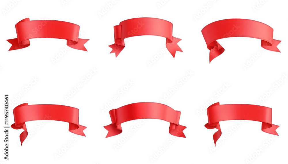 Six Red Ribbons Set of Festive Curvy Banners for Design Six Red Ribbons Set of Festive Curvy Banners for Design