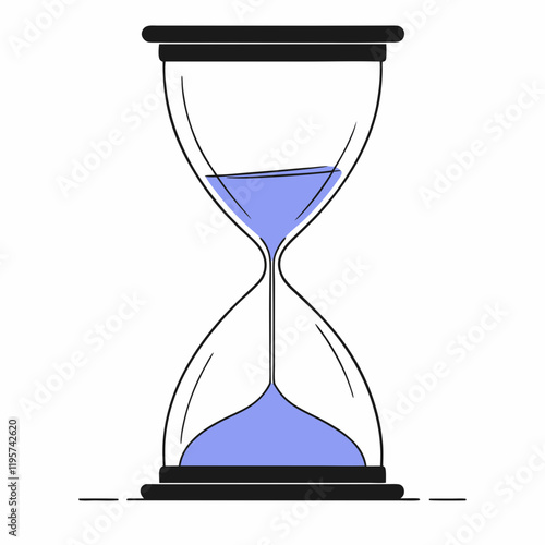 Minimalistic vector illustration of an hourglass with blue sand
