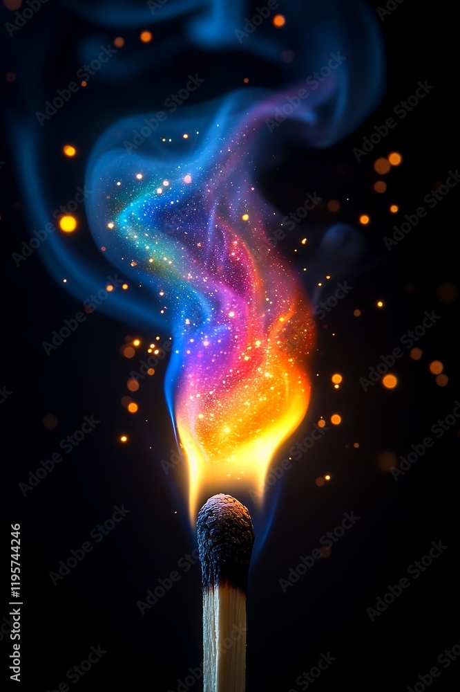 A Blaze of Colorful Flames and Sparkling Particles A Blaze of Colorful Flames and Sparkling Particles