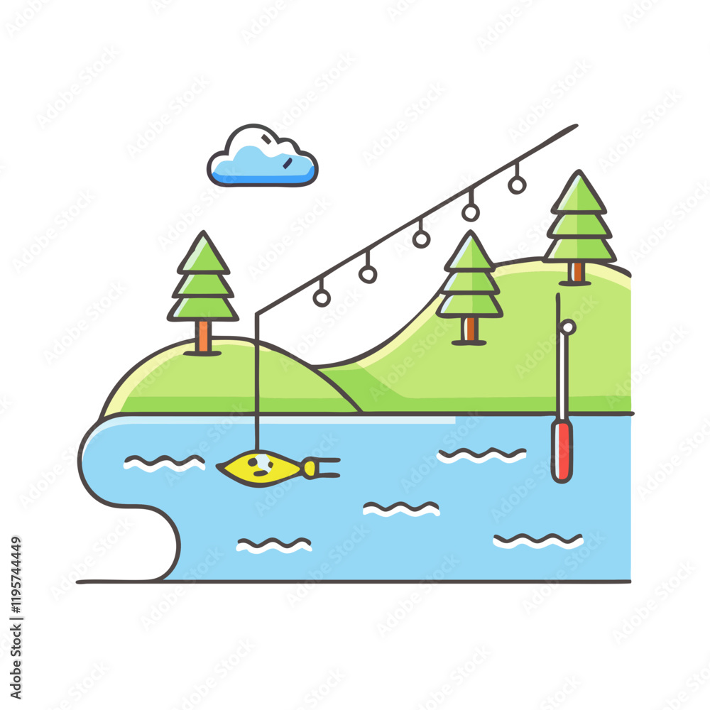 Fototapeta premium riverbank with fishing poles icon, riverbank with fishing poles vector,