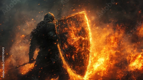 Fiery Knight Defends With Blazing Shield photo