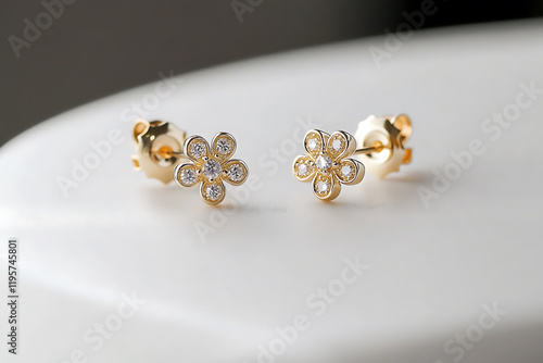 Elegant gold flower earrings with diamonds photo