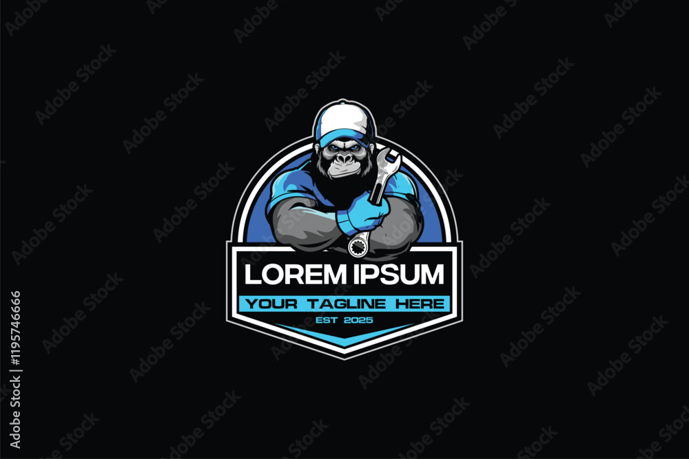 Strong Gorilla with wrench logo vector image template Strong Gorilla with wrench logo vector image template