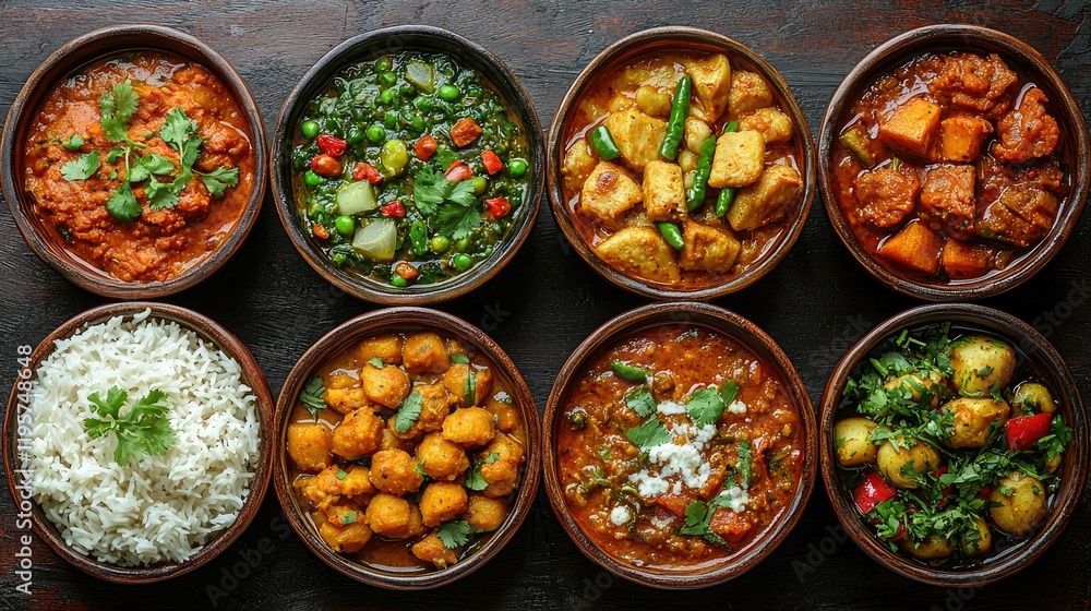 Assorted Indian Curries Served With Rice Assorted Indian Curries Served With Rice