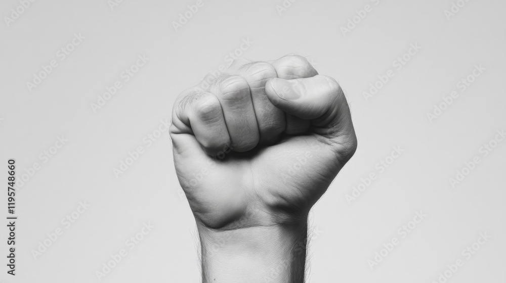 Close-up monochrome image of a clenched fist, symbolizing power, strength, and protest. Close-up monochrome image of a clenched fist, symbolizing power, strength, and protest.