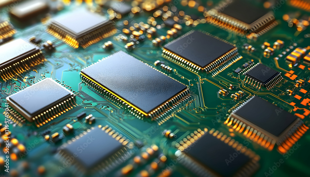 An electronics factory's assembly facility where printed circuit boards are automatically assembled using robotic technology. An electronics factory's assembly facility where printed circuit boards are automatically assembled using robotic technology.