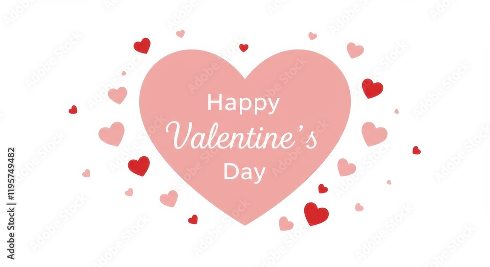 A clean and minimalist design featuring the Happy Valentine's Day in elegant typography over a large pastel pink heart A clean and minimalist design featuring the Happy Valentine's Day in elegant typography over a large pastel pink heart