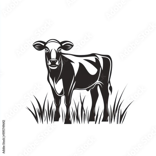 Standing calf in grass vector image with white background for agricultural use