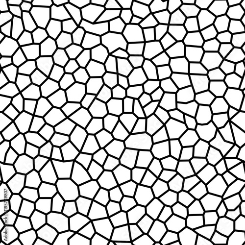 seamless vector pattern featuring irregular polygonal shapes connected by bold black lines on a white background. Ideal for textiles, wallpapers, backgrounds, web design, and modern creative projects