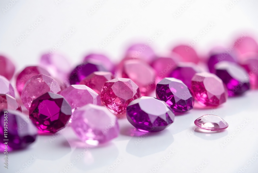 Colorful semiprecious gemstones, various shapes and cuts, isolated on a white background.  High-resolution, detailed close-up.  Depth of field focusing on the gems.  Mood: elegant, vibrant, luxurious.