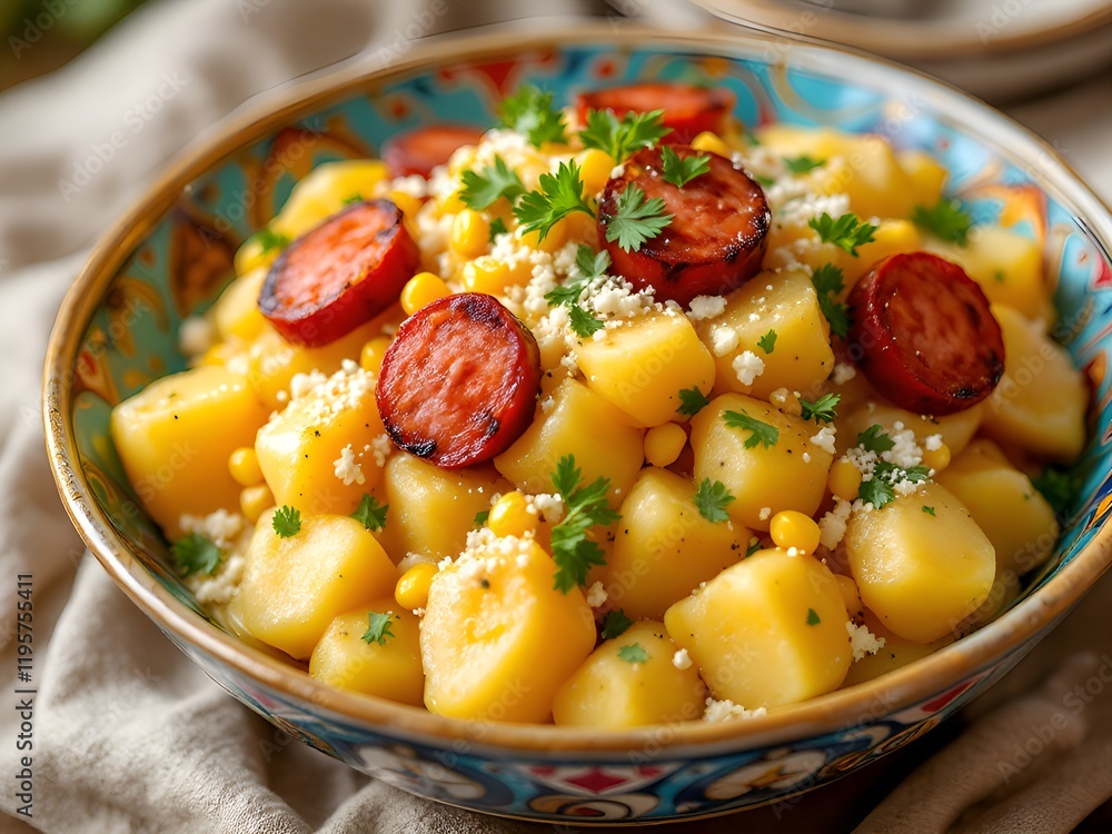 Rustic Potato, Sausage and Corn Bowl for Hearty Home Cooking Rustic Potato, Sausage and Corn Bowl for Hearty Home Cooking