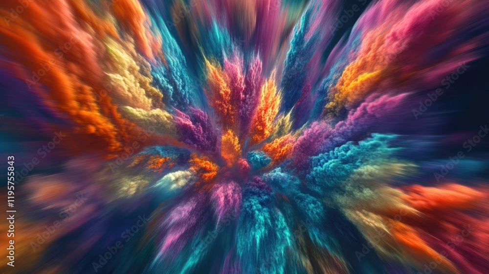 A spectacular explosion of colorful powders fills the air, capturing the festive spirit of Holi A spectacular explosion of colorful powders fills the air, capturing the festive spirit of Holi