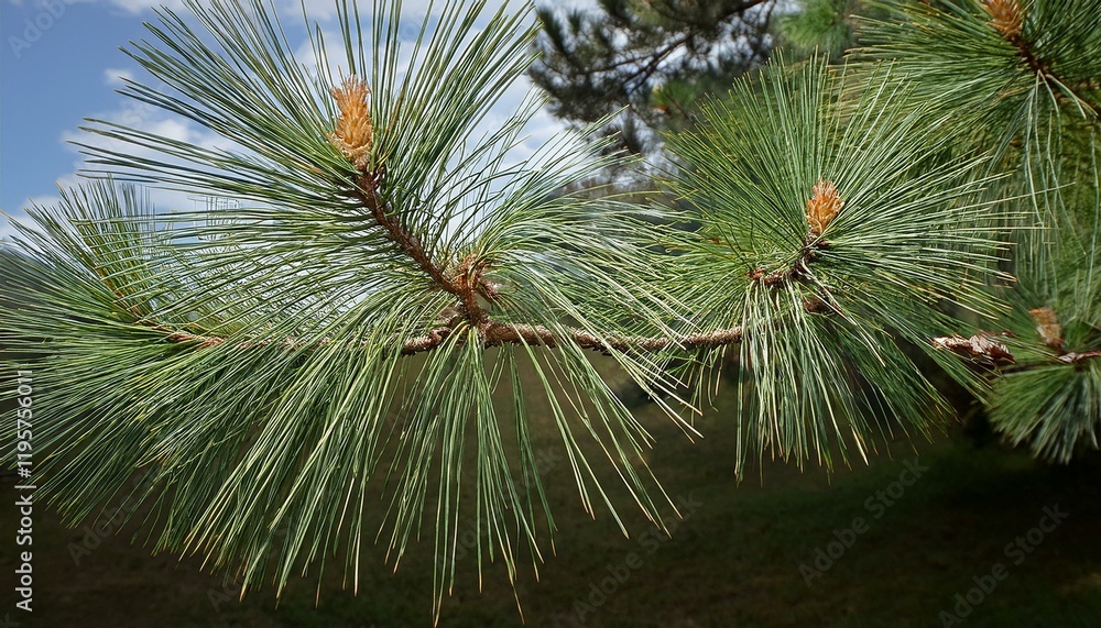 Vibrant green pine branch against a blue sky. Vibrant green pine branch against a blue sky.