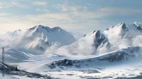 Wallpaper Mural Realistic Snowy Mountain Landscape with Smooth Snow Textures,Snowy Mountain Landscape on White Background,Snowy Mountain Landscape Isolated, blue sky,Majestic mountain range triptych,Generative Ai Torontodigital.ca